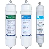 Pack of 3 inline filters for reverse osmosis equipment. Quick connect. Includes cartridge of 1 x 5 micron sediment, 1 x GAC p