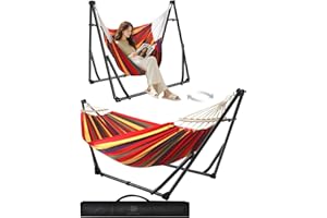 Anyoo Hamaca y Silla de Algodón Con Soporte Plegable, Set Portátil de Doble Uso Para Interior y Exterior, Jardín, Terraza, Patio, Camping, Cubierta