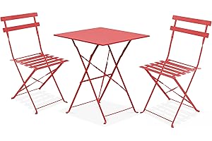 Oviala Table de Jardin et 2 chaises Acier Rouge