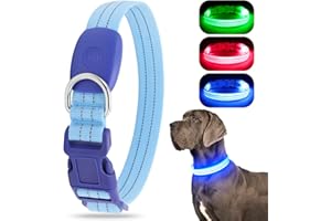 CHALKLIT LED Luminous Dog Collar, USB Rechargeable, Waterproof, Flashing Collar, Glow in the Dark for Small, Medium and Large Dogs, Adjustable, Night Safety