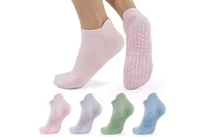 BUDERMMY 4 Pairs Pilates Yoga Grip Socks for Women Non Slip Slipper Grippy Socks Breathable Cotton Dance Trampoline Trainer Socks