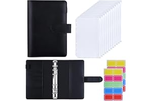 HAUTOCO A6 Budget Binder with Zipper Envelopes for Money Organiser, Budget Planner with Cash Envelopes, Money Saving Wallet for Budgeting, Cash Stuffing Wallet Binder with Binder Pockets, Black