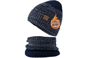 YAQUEKOU Kindermützen Schal Set, Wintermütze Beanie mit Schal Warme Strickmütze mit Fleece Gefütterte für Jungen und Mädchen Outdoor (4-10 Jahre)
