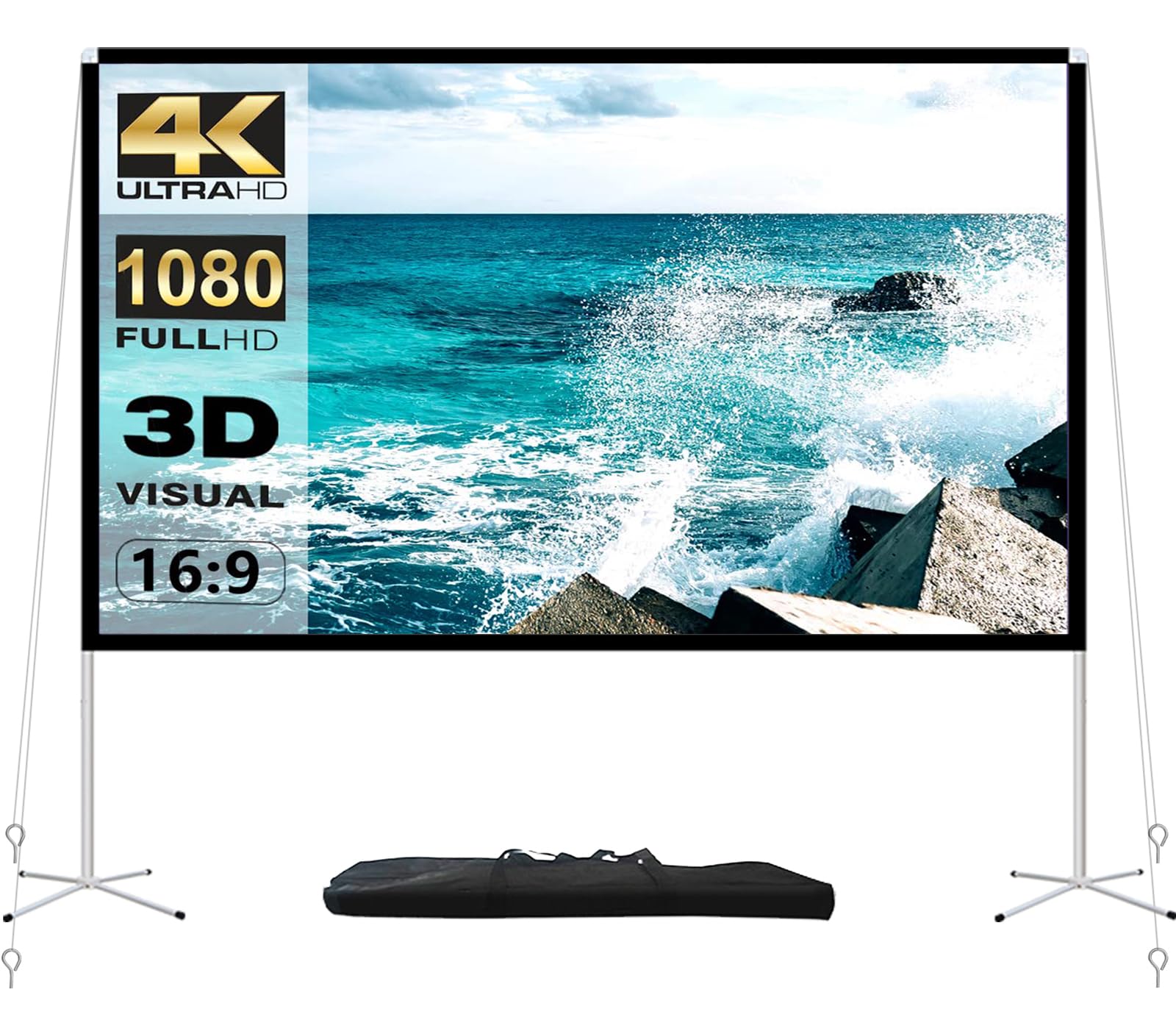 Projector Screen and Stand 100 Inch Portable Outdoor Projection Screen 16:9 4K HD Movie Projection Screen with Carry Bag for Indoor Outdoor Home Theater Film Night Party Camping Foldable Anti Crease