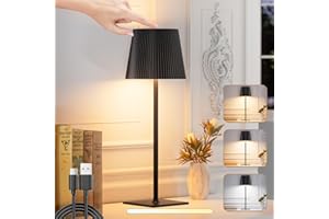 skelo Lámpara de Mesa Inalámbrica Regulable Táctil LED con Batería,4000 mAh, 3 Temperaturas de Color, Adecuada Para Interiores y Exteriores, Material Metálico USB-C, Negro, 1 Pieza