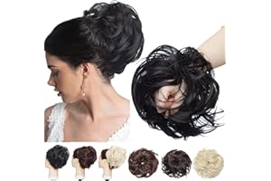 SEGO Ciambella per Chignon Elastico con Capelli Ricci Finti Extension XXL 80g Hair Bun Updo Spettinato Coda di Cavallo Treccia # Nero Scuro