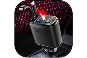 WHATOOK 4 in 1 Einziehbares Auto Ladegerät mit Sternenhimmel LED,66W Handy Schnelles Autoladegerät Zigarettenanzünder USB-C/USB-A, 2 Ladekabel für Samsung Galaxy, iPhone, Google Pixel, Tablets