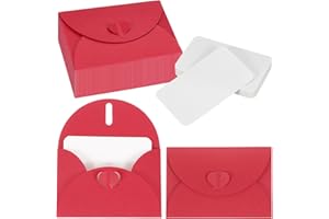 PATIKIL 25 Set Mini Envelopes with Heart Clasp, 4.1x3 Blank Note Cards with Envelopes for Gift Wedding Invitation Graduation Holiday Thanksgiving Day Christmas, Red