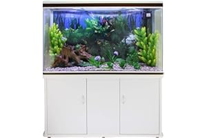 Monster Shop Large Fish Tank White 4ft 300L 65 Gal Aquarium Marine Tropical Saltwater Freshwater. White Cabinet Storage Stand. Natural Gravel. Filter, Air Pump, Heater, LED Light Tank Accessories…