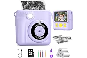 Macchina Fotografica Bambini Istantanea, GREENKINDER 2.4 Pollici/1080P Fotocamera Istantanea Bambini con 32GB Scheda e Carta da Stampa, Fotocamera Digitale per Ragazze Ragazzi da 3-12 Anni
