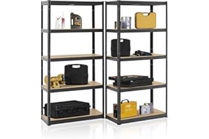 Juskys Étagère Charges Lourdes Basic, Lot de 2, 180 x 90 x 40 cm - 5 Niveau á 175 kg, Capacité 875 kg, Étagères de Rangement en Metal pour Garage et Cave - Gris