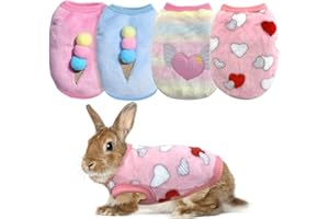 CooShou 4 Pieces Bunny Clothes for Rabbits- Small Animal Guinea Pig Warm Vest Clothes Costume Soft T-Shirt for Kitten Ferret Chihuahua Puppy Mini Dog and Small Animals XS