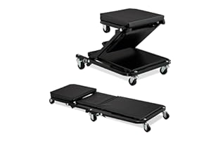 Relaxdays Carrello sotto Auto da Meccanico, Sgabello Officina con Ruote 360°, Regge 150 kg, Pieghevole, Acciaio, Nero, HLP: 12 x 41 x 91 cm