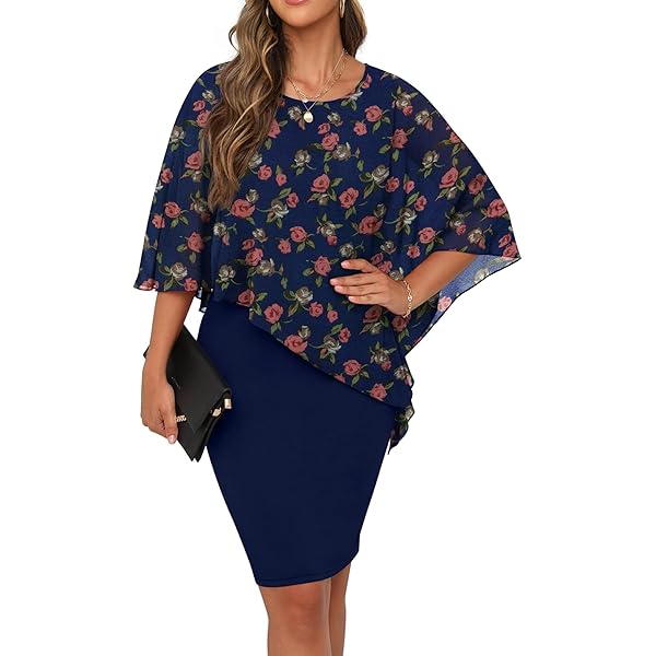GRACE KARIN Elegante jurk voor dames, 3/4 mouwen, chiffon