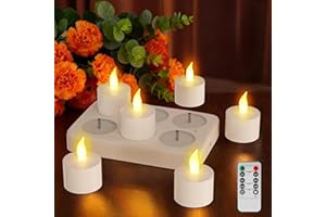 Fulybao Rechargeable Tea Lights, 6pcs LED Tea Lights with Charging Base, Rechargeable Candles with Remote Timer 2 Modes, for Home Halloween Christmas Party Decor