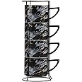 All-Pie Cappuccino Cups Set Tea Mugs 210ML Stackable Set of 4 Ceramics Coffee Cup with Cups Stand (Black)