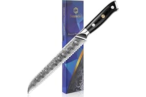 Sunnecko Couteau a Pain 20 cm, Couteau Cuisine en Acier Damas 73 Couches, Couteau Japonais à Trancher Pain, avec Manche Ergonomique en G10, Couteaux de Cuisine avec Boîte Cadeau