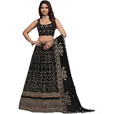JIHU CULTURE Women’s Georgette Zari Embroidery Work Semi-Stitched Lehenga Choli | Traditional Ethnic Wear Outfit with Elegant