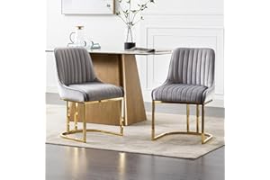 WAHSON OFFICE CHAIRS Wahson Aksamitne krzesła do jadalni, zestaw 2 sztuk, kuchenne, tapicerowane, narożne krzesła ze złotą metalową ramą, krzesła boczne bez podłokietników, do jadalni / restauracji, szare