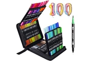 ELOKI Dual Tip Brush Pens,100 Colouring Pens with Brush Tip and Fineliner Tip for Adults Kids for Drawing, Colouring,Sketching,Easter,Christmas