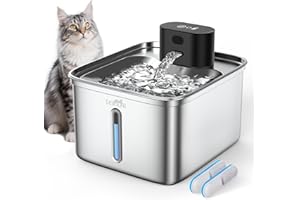 LESOLPH Fontanella per Gatti Senza Fili, 3.5L Fontanella per Gatti con Sensore di Movimento, Acciaio Inox con Pila 5000mAh Ricaricabile, Tecnologia Esclusiva Senza Pompa, con 2 Filtri