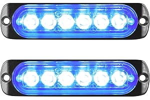 Willpower 4.3 Inch LED Strobe Warning Lights, Blue 6 Safety Emergency Flashing Light for Car Truck Van Off Road Vehicle Boat - 2pcs Construction Hazard Beacon Light Bar Surface Mount