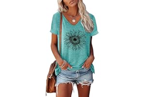 NAIOSS Damen Langarmshirt Bedruck Oberteile Herbst Tshirt V-Ausschnitt Shirts Baumwolle Casual Tops