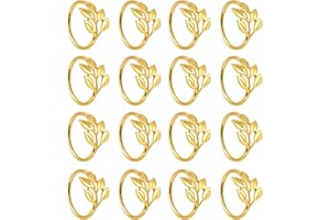 TINA.WIN 16 StüCk Elegante Serviettenringe Aus Metall, Serviettenspange Blatt, Geeignet FüR Hochzeit, Weihnachten, Familientreffen, Tischdekoration, 35 * 40 * 46mm