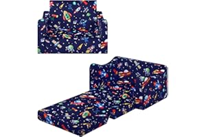 alldomess Convertible Sofa para Niños 2 en 1, Suave Cómoda Sofa Infantil para Niñas y Niños, Estable Silla Plegable Niño para Dormitorio Sala de Juegos,Azul Cohetes