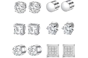 CARRENEU 6 Paires de Boucle D'oreille Homme Aimant,Oreilles Hommes Magnétique en Acier 6 mm,Sans Piercing,Boucle Aimantée Homme pour Hommes et Femmes,Expriment L'élégance et la Personnalité Unique