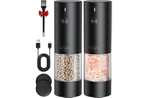 Sangcon Salz und PfeffermüHle 2er Set, üBer USB Wiederaufladbar, Mit Led-Licht, GroßE KapazitäT PfeffermüHle Automatischer Mahlung und Einstellbarer MahlstäRke, Geeignet FüR Eine Vielzahl Auswahl