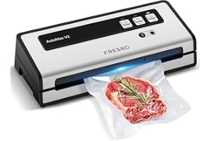 FRESKO Macchina Sottovuoto Alimenti Automatica, 140W Con Doppia Sigillatura a Caldo, Modalità Asciutto/Umido, Funzionamento Con una Sola Mano, Blocco Automatico, 10 Sacchetti Pretagliati
