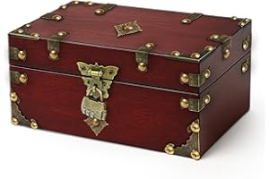 Coco Berming Vintage Schatztruhe Holz mit Zahlenschloss, Schmuckkästchen Aufbewahrungsbox, Schatzkiste für Dekoration, Aufbewahrung, Hochzeit und Escape Room (Rötlichbraun)