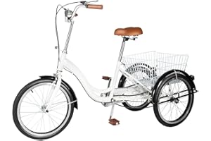 Jolre Rower trójkołowy dla dorosłych, 20″, dla seniorów, trójkołowy rower miejski, rower rekreacyjny, z koszem na zakupy.