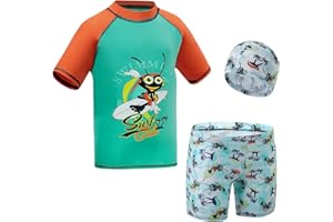 KAKU NANU 3 Piezas Bañadores Niño 5-14 Años Bañador Gorro Piscina Camiseta Proteccion Solar