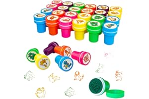 GOACRS Kinder Stempel, 24 Stück Mini Stempelset Selbstfärbende Kinderstempel, Runden Mehrfarbige Anime Briefmarken ab 3 Jahre, Niedliche Cartoon Spielzeugstempel für Party Mitgebsel Kleine Geschenke
