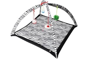 Tapis de jeu et d’activité mobile Freeas pour chien ou chat, Lit rembourré pour animal domestique avec jouets suspendus : clochettes, balles et souris