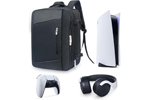 Hap Tim Travel Backpack for PS5 Console, Padded Protection PlayStation 5 Carrying Case, Large Capacity for Laptop, PS5 Controller, Headset, Game Discs and Accessories, Black (P-2306-EU)