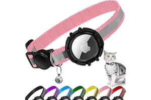 JIARUI Airtag Katzenhalsband Breakaway, Reflektierendes Kätzchenhalsband mit Apple Air Tag Halter und Glocke, Leichte Tracker-Katzenhalsbänder für Mädchen, Jungen, Katzen, Kätzchen, Welpen (Rosa, XS)