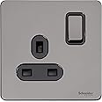 Schneider Electric Ultimate Screwless Flat Plate - Switched Single Power Socket, Single Pole, 13A, GU3410BBN, Black Nickel with Black Insert