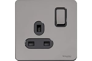 Schneider Electric Ultimate Screwless Flat Plate - Switched Single Power Socket, Single Pole, 13A, GU3410BBN, Black Nickel With Black Insert