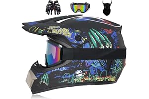 MTQCBDHY Full Face Motocross Helmet for Kids and Adults - MTB Motorcycle Dirt Bike With Goggles, Gloves and Mask - Youth ATV Off Road BMX Protection