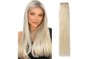 Elailite Extension Tessitura Capelli Veri Matassa Rinforzata Volumizzante Brazilian Human Hair Biondi Lisci Umani 40cm, 60# Biondo Platino 100g