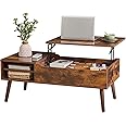 IBUYKE Coffee Table, Lift Top Coffee Table with Hidden Compartment and Adjustable Storage Shelf, Rising Tabletop Dining Center Tables for Living Room Reception Room, Rustic Brown WCT001H