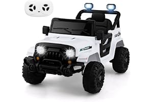COSTWAY Elbil för barn, 12 V, elektrisk barnbil med 2,4 G-fjärrkontroll, LED-lampor, musik och tuta, jeepbil för barn från 3