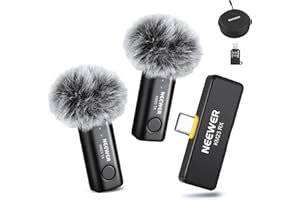 Neewer Lavalier Bezprzewodowy system mikrofonowy, 1 x odbiornik USB C z adapterem OTG i 2 x wielokierunkowy nadajnik pojemnościowy z redukcją szumów, kompatybilny z iPhone 16 Pro Max S24 Ultra, KM23