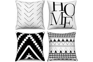 Hnmdmyi Fundas de Cojín Blanco y Negro 40x40 Juego de 4, Boho Fundas de Cojín Granja Moderno Simple Geométrico Patrón Decorativo Funda de Cojín de Lino para Sofá Cama Jardín Exterior Home Decor