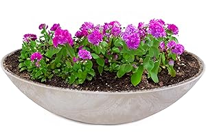 matches21 HOME & HOBBY Macetero grande para exterior en 45 cm – Beige arena jaspeada como cuenco para flores resistente a la intemperie – Cuenco decorativo