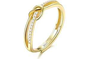JeweBella Anillo Mujer Plata de Ley 925 Elegante Anillo Nudo de Amor Anillo Ajustable Plata/Oro/Oro Rosa Circonita Cúbica Boda Compromiso Alianzas Anillo