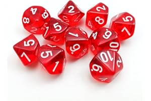 BESCON DICE Bescon Polygonal 10-Seitig Würfel Mit Der Nummer 1-10, W10 Rote transparente 10 Seitige Würfel, Würfel - 10 Weiten, 10pcs Set